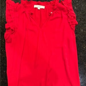 LOFT Women's Red Ruffle Top